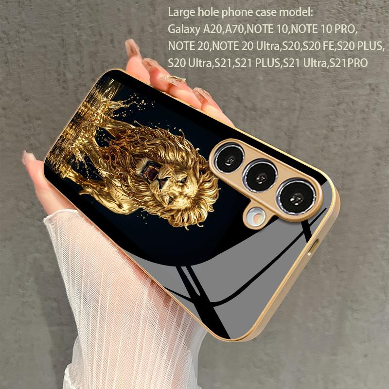 Gold Lion Pattern 2D Phone Case for Samsung S26 S25 S24 S23 S22 S21 S20 A56 A55 A36 16 Golden Glass Protective Cover