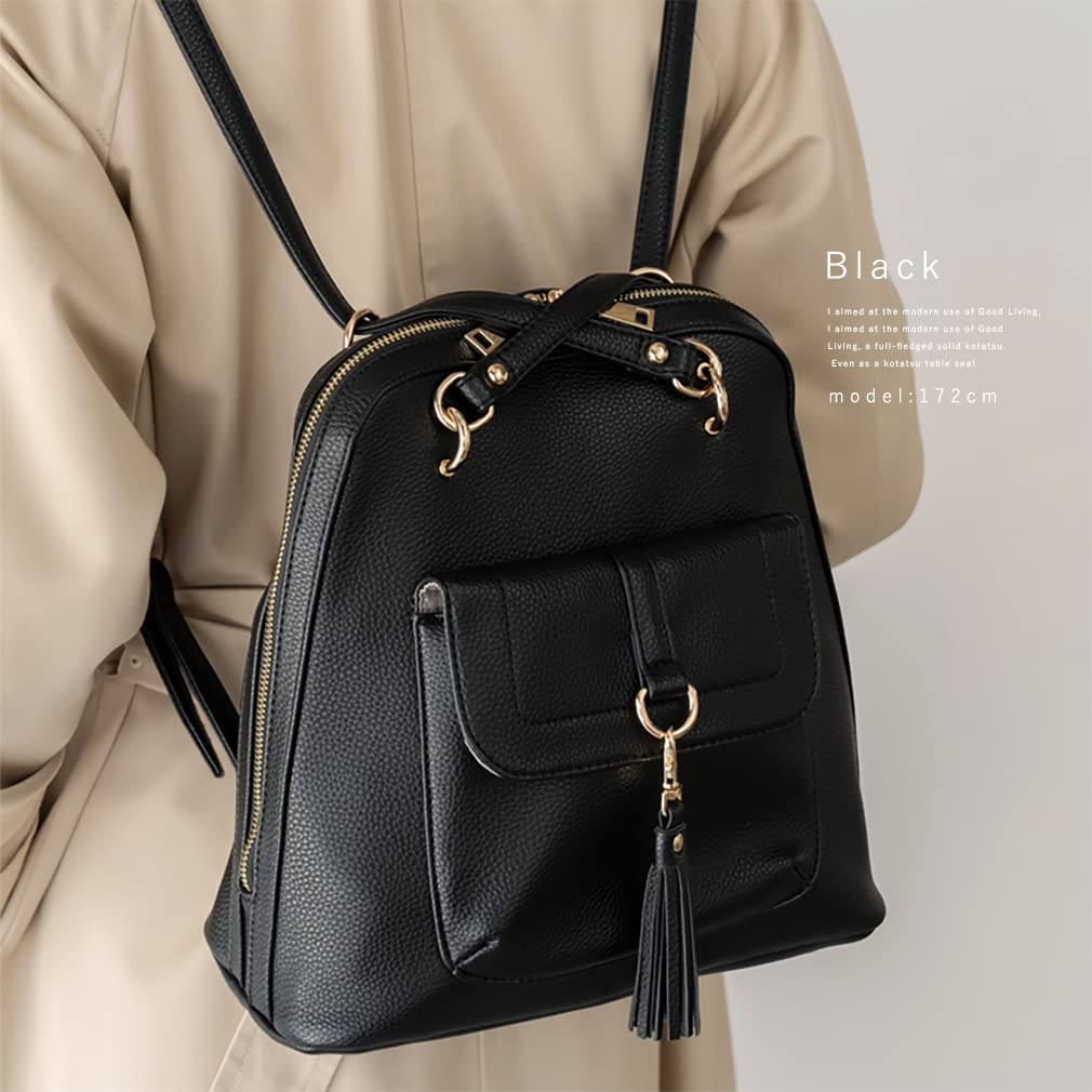 Gratante Women's Cross-Shoulder 2-Way Mini Backpack (abb-g0026) (Black)