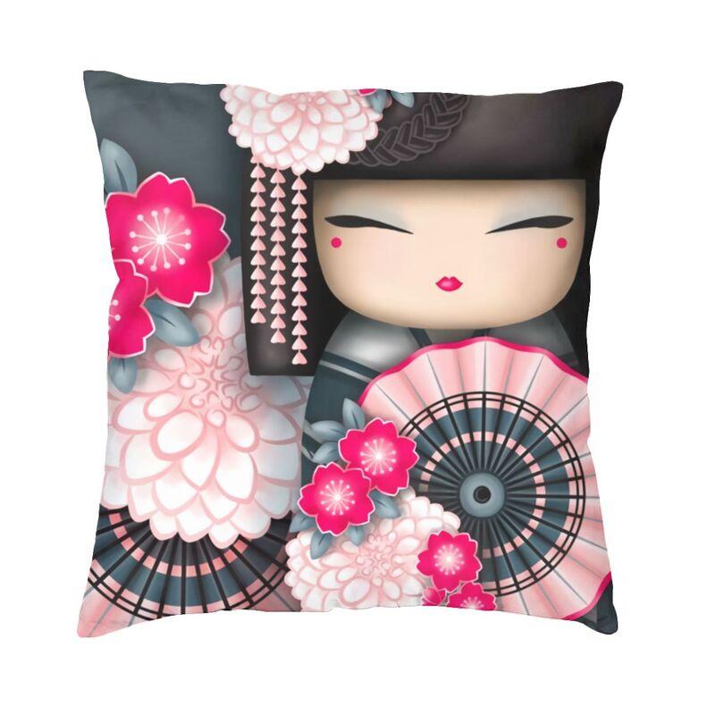 Custom Japanese Girl Sakura Kokeshi Doll Square Throw Pillow Cover Home Decorative 3D Double Side Printing Cushion Cover Room