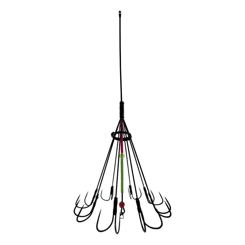 16 Claw Hooks Fishing Gear Supplies with Bait Cage Eight Luminous Squid Anti Hanging Hook for Fish Feeder Bottom Facing Anchor