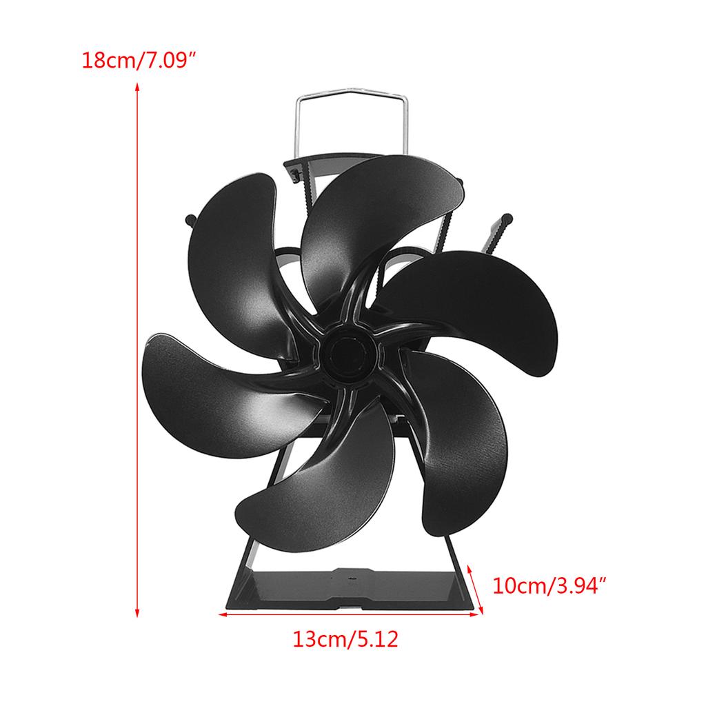 6 Blade Black Stove Fan Aluminum Alloy Silent Efficient Heat Distribution