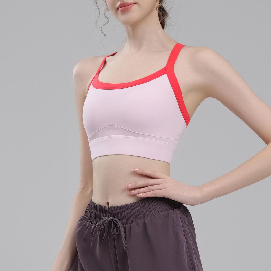 High-Strength Shockproof Sports Bra Quick-Drying One-Piece Contrast Color Yoga Bra for Women