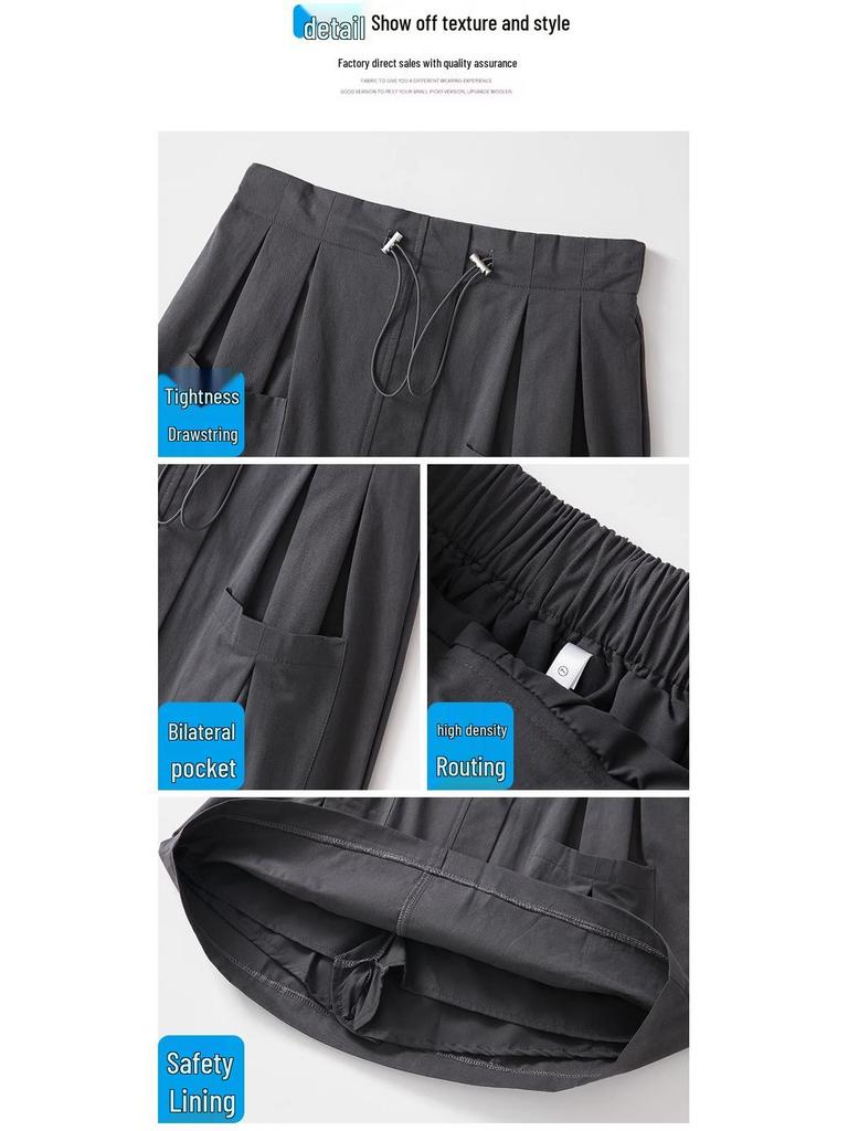 Gray Women's A-Line Midi Skirt with Elastic Drawstring Waist - Summer 2025 Anti-Exposure Workwear Style