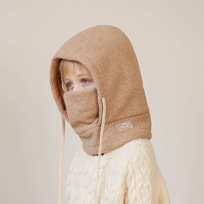 Children's Hat Mask Scarf Integrated with Hat Keep Warm and Cold Protection In Winter Fleece-lined Earflaps Slipover Hat
