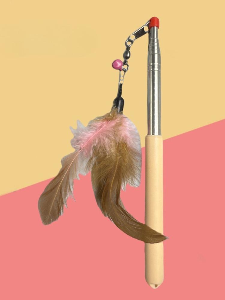 New detachable feather replacement head, cat teaser stick, pet supplies, telescopic pole with bell, interactive cat toy