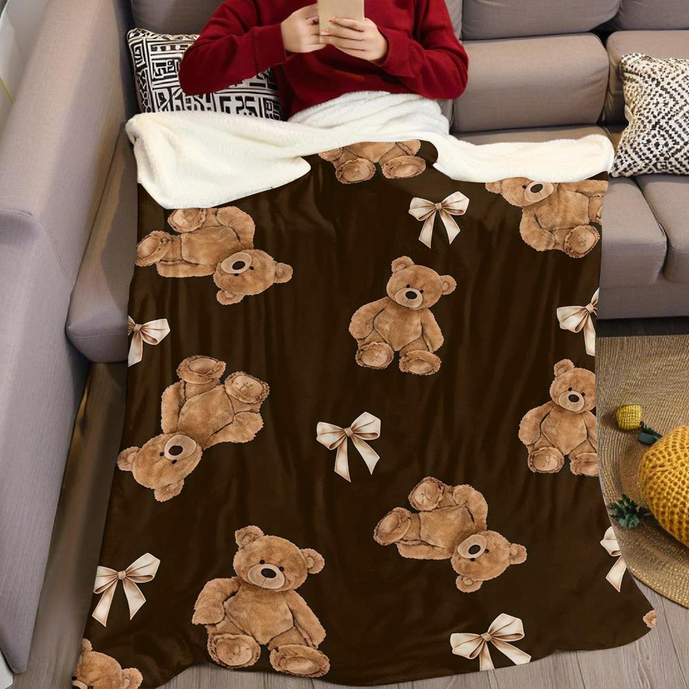 Bär mit Schleife Motiv Flanelldecke Warm Weich Halloween Weihnachten Sofa Warm Gemütlich Dekoratives Dekor Geschenk für Alle Jahreszeiten