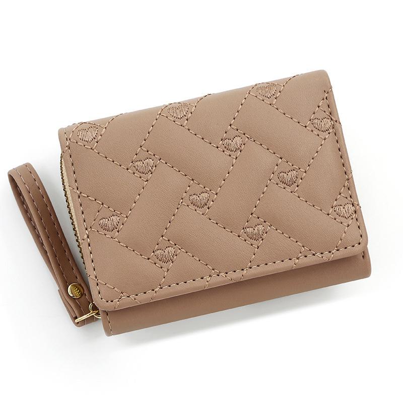 Women'S Wallets Tri Fold Card Bags Pocket Short  Embroidered Love Pattern