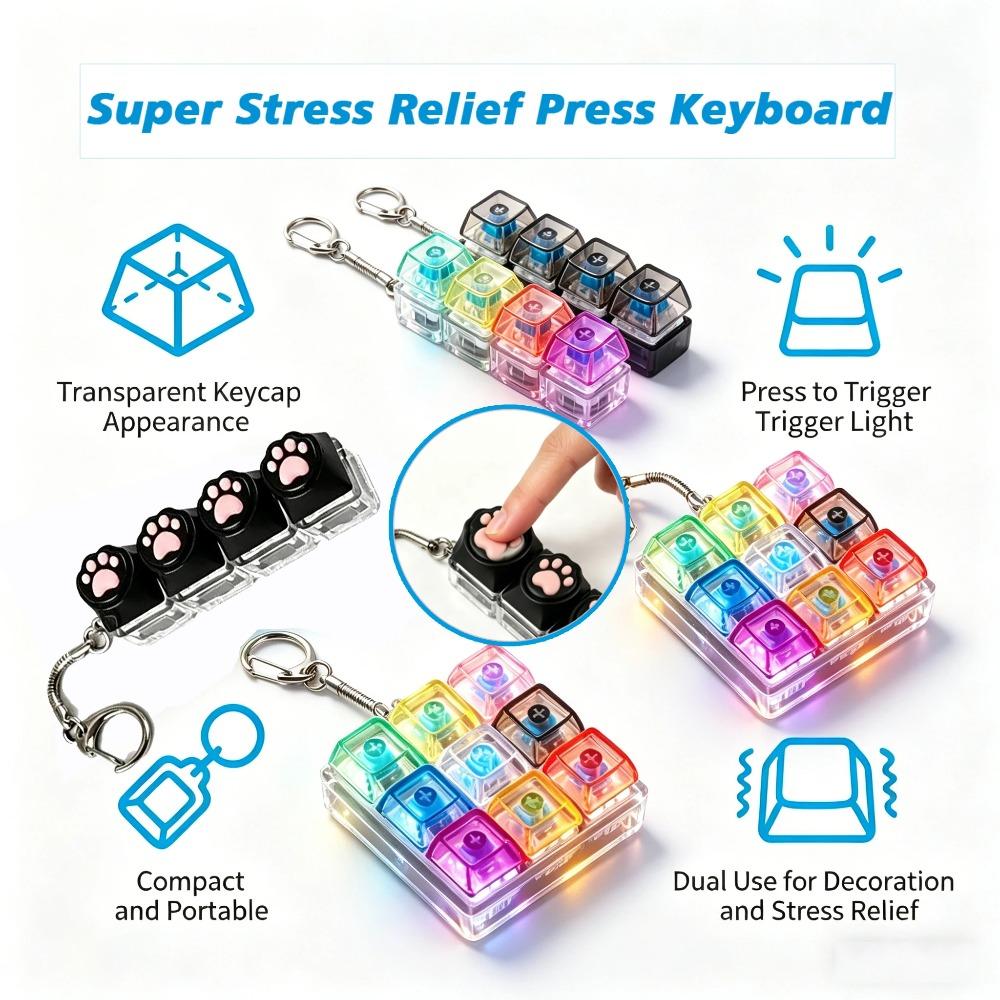 Original LED Leuchtender Schlüsselanhänger Tastatur Klickbarer Knopf Fidget Spielzeug zur Stress- und Angstbewältigung Tragbare Schreibtischdekoration Geschenke