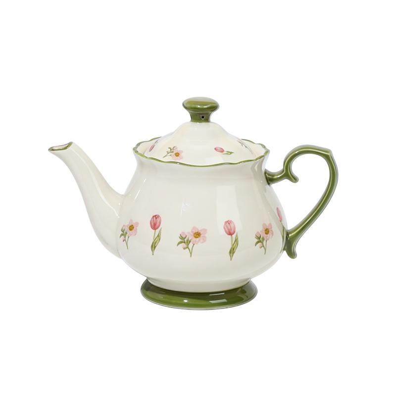 SOLECASA 1.3L Ceramic Teapots European Style Coffee Pot with Creative Handle Afternoon Tea Elegent Teapot Home Drinkware Gift зелёный