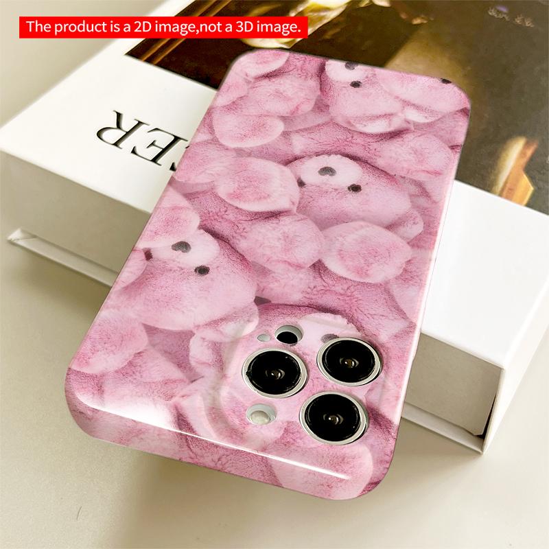 2DFlat Pink Teddy Bear Soft Fuzzy Phone Case All Inclusive Film Hard iPhone Case, Compatible with iPhone 18 Pro Max 17 16 15 14 13 12 11