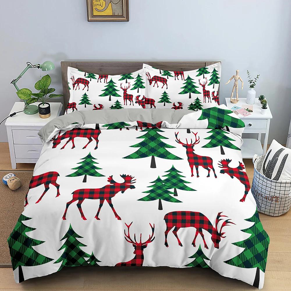 Set Biancheria da Letto Decorazione Natalizia Lusso Morbido Copripiumino Set 3D Stampato Natale Coperta Trapuntata King Queen Twin Size Tessile per la Casa