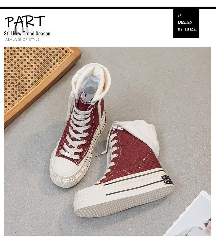 12CM Thick Sole High Heel Canvas Shoes: 2025 Autumn/Winter Hooded Lace-Up Women's Trend