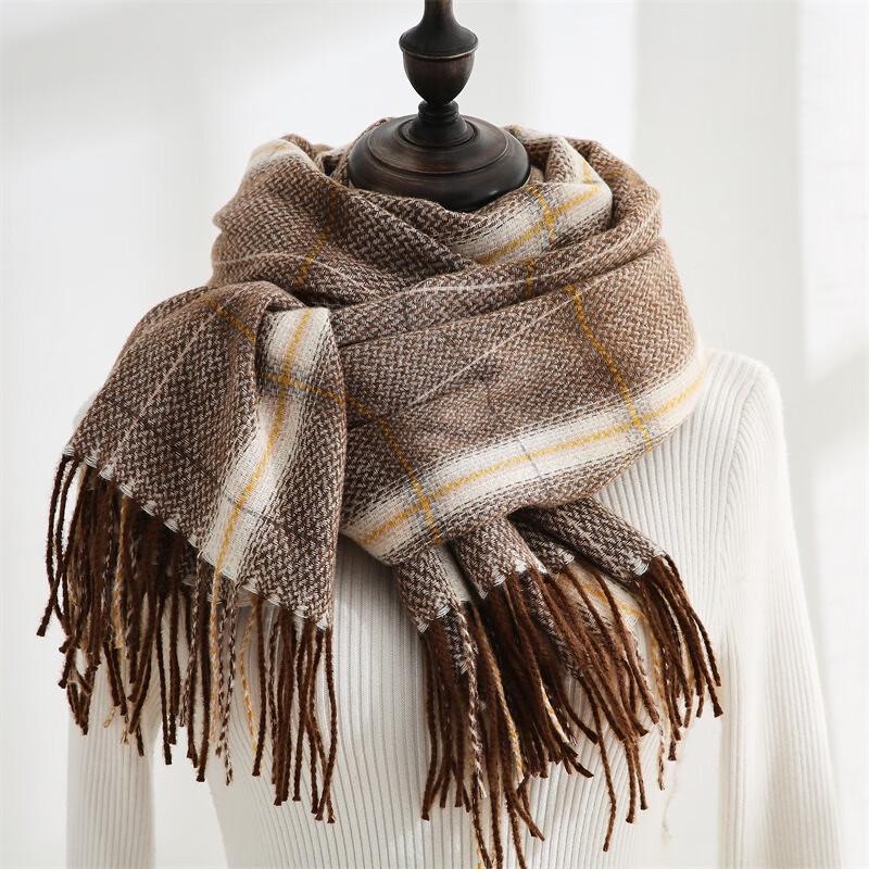 Faux Cashmere Plaid Tassel Scarf