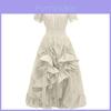 Vintage Renaissance Square Neck Short Sleeve Dress Medieval Pastoral Cosplay Dress