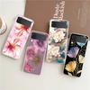 Transparent Phone Case For Samsung Galaxy Z Flip 3 4 5 6 7 Hard Folding PC Z Flip3 Flip4 Cover Ink Wash Painting Flower