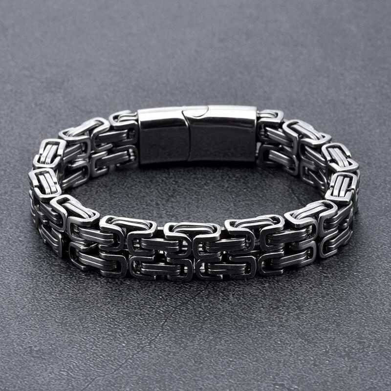 Stainless Steel Punk Byzantine Double Row Magnetic Clasp Bracelet Men Geometric Design Titanium SteelChain Handmade 19 cm