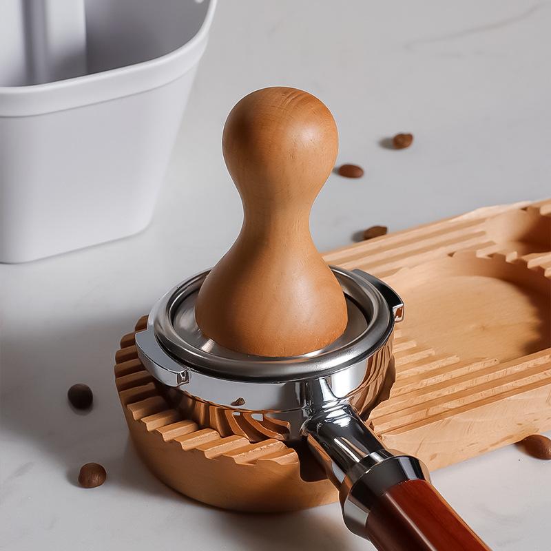 304 Stainless Steel Coffee Tamper Beech Wood Handle Espresso Coffee Hammer Stainless Steel Base Barista Tools 51/53/58mm