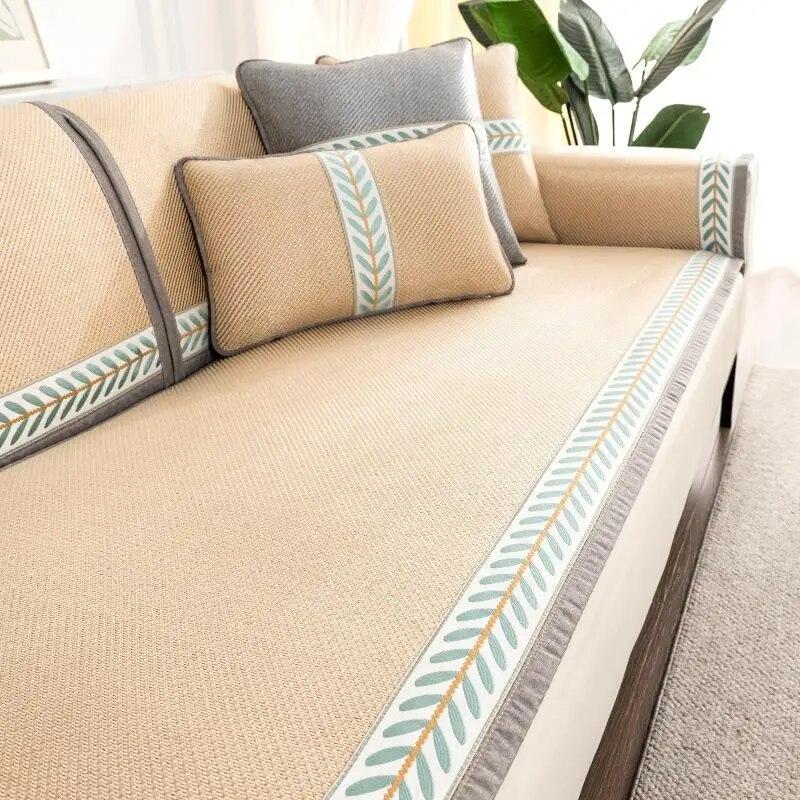 Summer Mosquito Repellent Cold Mat Sofa Cushion Cover Ice Silk Anti Slip Sofa Cover Fabric Cushion Living Room Sofa Decor