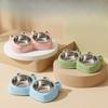 Cute frog-shaped stainless steel pet double bowl - large capacity to prevent spilling - cat drinking bowl for dogs' food dish