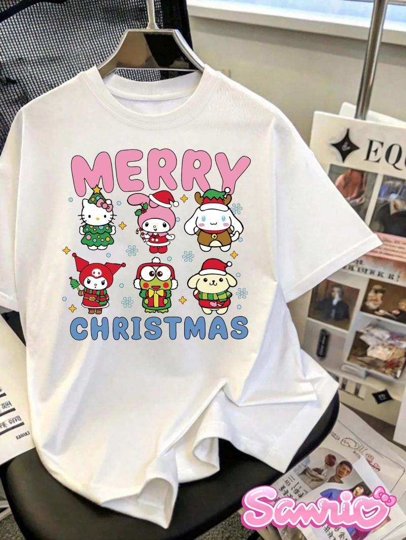 

Hello Kitty Unisexs Christmas Tshirt Cute Cartoon Christmas Printed Round Neck Tshirt Fashionable Cotton Casual Top L