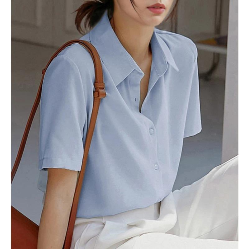 Korean Style Commuting Loose Short-sleeved Shirt for Women Summer Thin Design Versatile Shirt