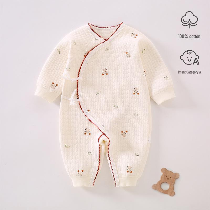 Cozy Air Cotton Baby Romper - Long Sleeve, Side Snap, Boneless Crawling Suit for Newborns - Perfect for Autumn & Winter Outings