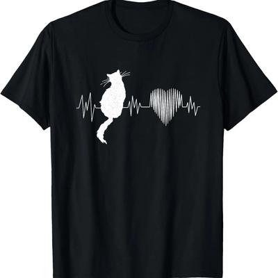 Lustige Katzenhemden für Damen, Meowy Süßes Katzenliebhaber Herzschlag T-Shirt