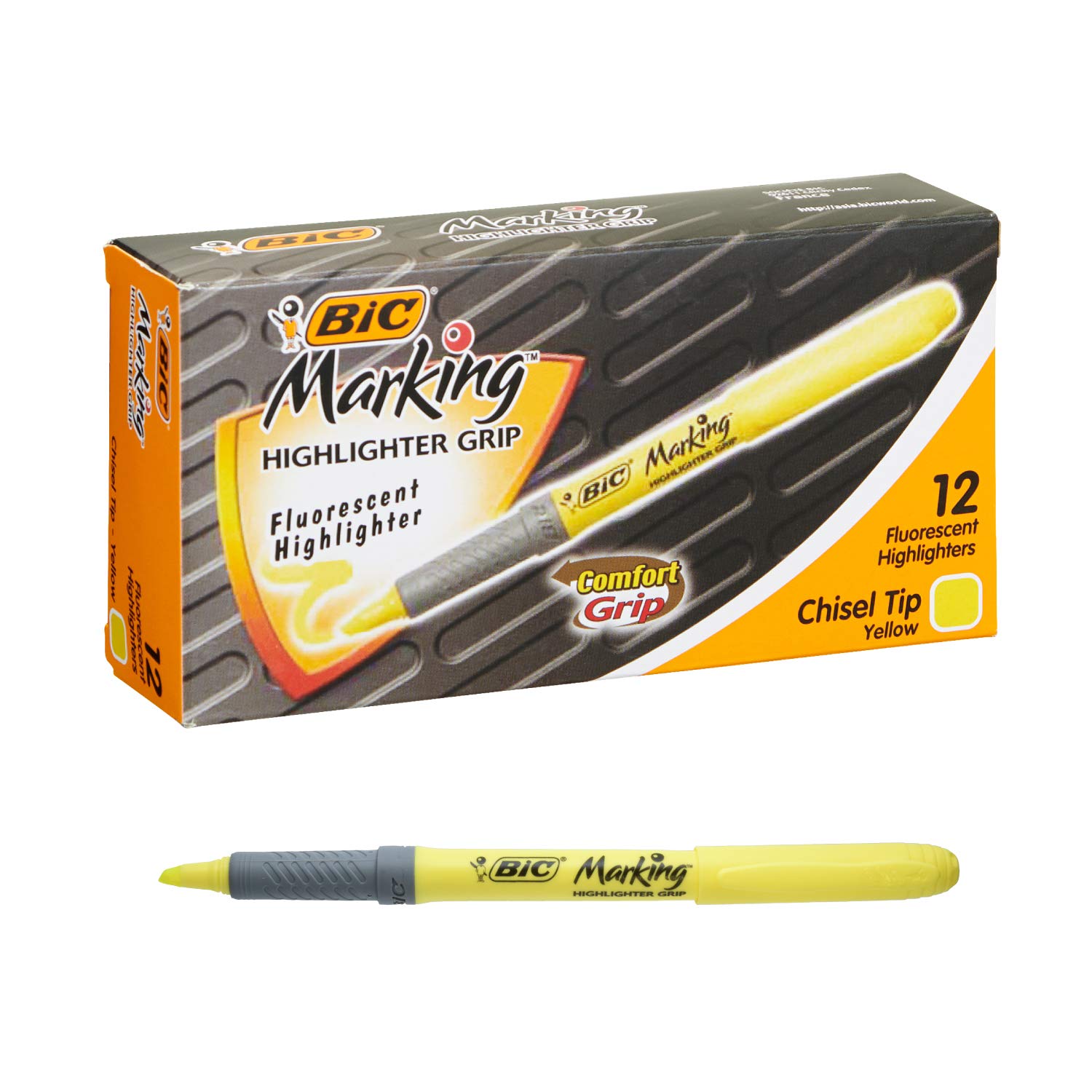 Bic Japan Bic Маркер-хайлайтер Grip Желтый Флуоресцентный 12 BRIGRIP12YLW Маркер, Количество,