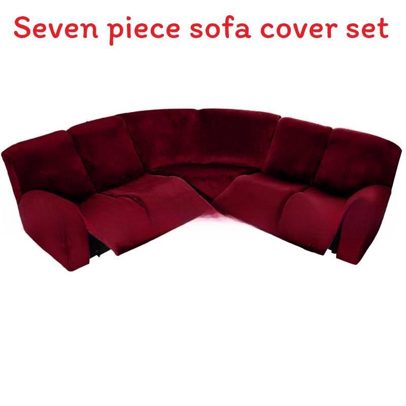 Velvet Lshaped Seven Piece Sofa Cover Set With Stretch Material For Corner Sectionals