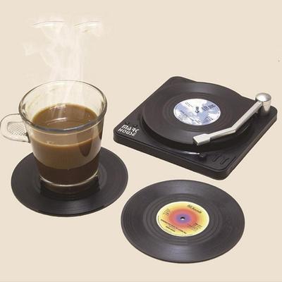 Neu 6 Stück Retro Schallplatte Untersetzer Rutschfest Kaffeeuntersetzer Hitzebeständig Musik Getränkebecher Matte Tischset Dekor