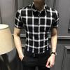 Summer Fashion Trend Casual Business Versatile Lapel Plaid Slim Short Sleeved Men's Single Breasted Shirt