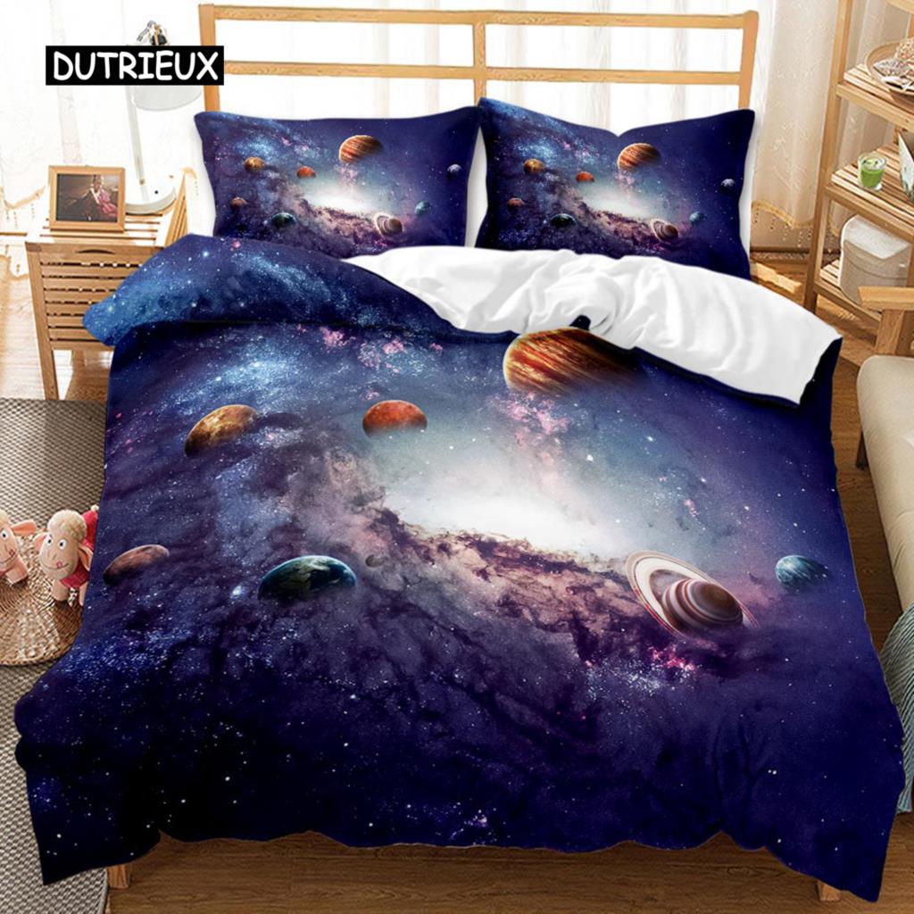 Univers Bettbezug Galaxie Planet Bettdeckenbezug Universum Weltraum Steppdeckenbezug 3D Sternenhimmel Serie Polyester Bettwäscheset