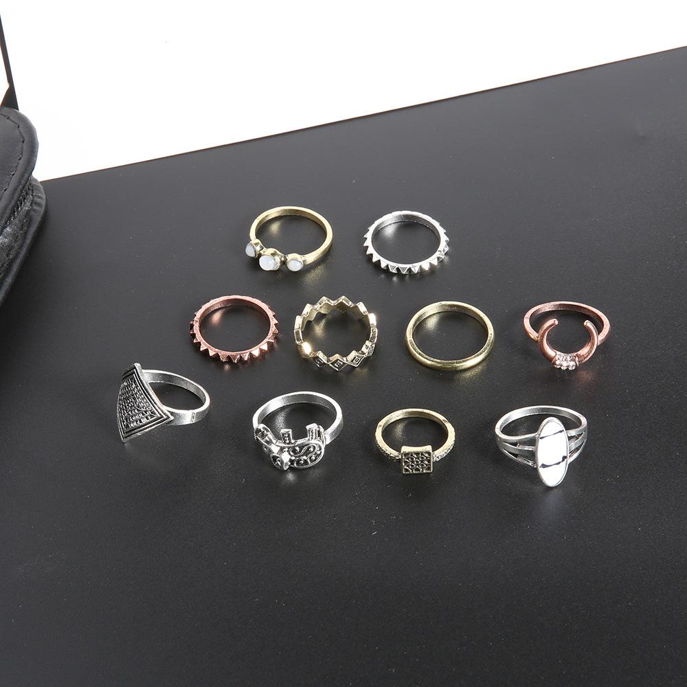 Exclusive For Fashion Elephant Turquoise Diamond Multi-Color 10-Piece Ring Women