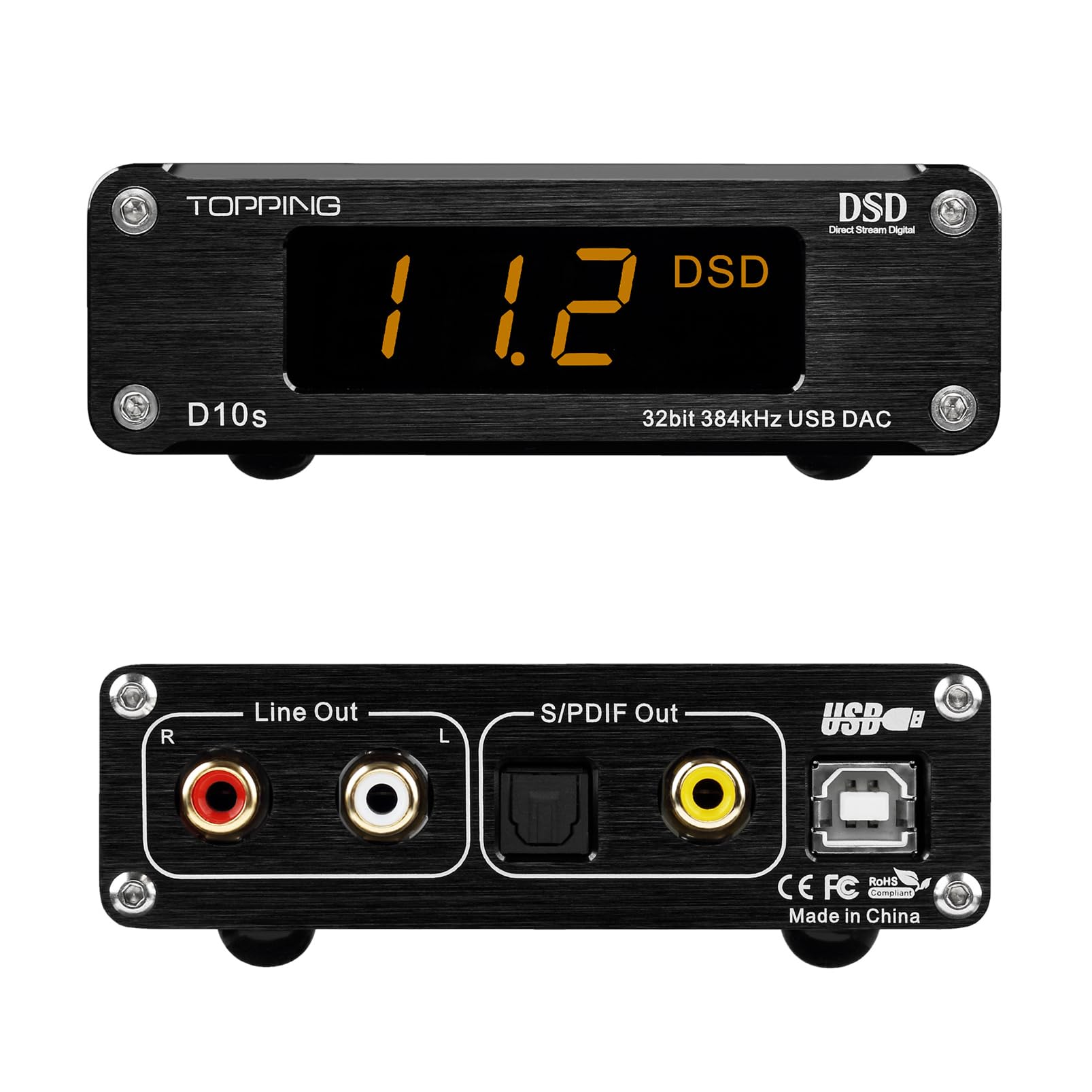 

TOPPING D10s DAC Mini USB DAC XMOS XU208 ES9038Q2M DSD256 PCM 384 кГц Аудио Настольный аудиодекодер Hi-Res (черный)