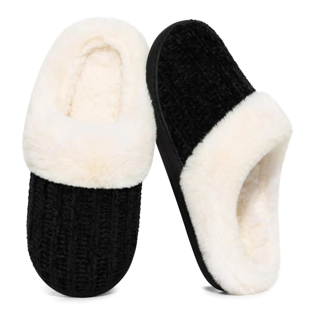 Fashion Crestar Fuzzy House Slippers For Women Indoor Warm Comfy Wool-Like Lined Chenille Slippers Winter Cozy Memory Foam Cotton Shoes