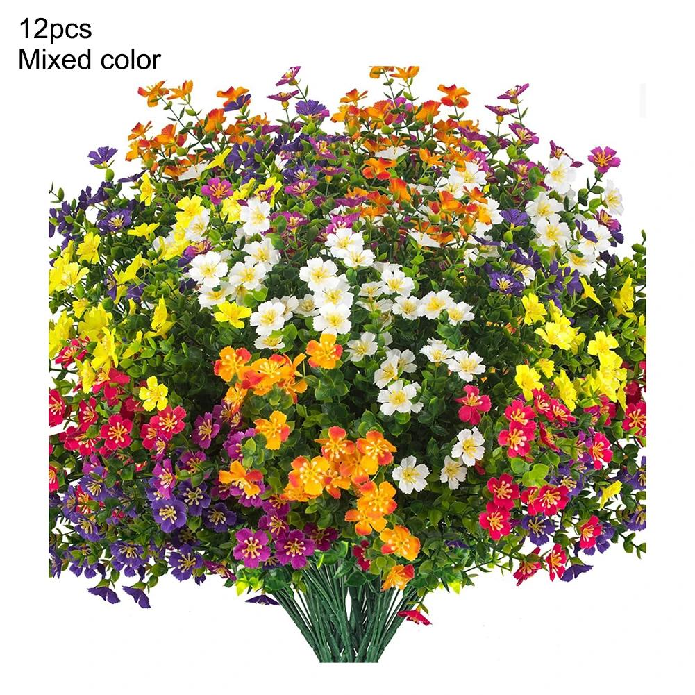 Vibrant UV Resistant Artificial Flowers - 12 Pack For All-Weather Outdoor Artificial Flowers UV Resistant, Multicolored, Realis