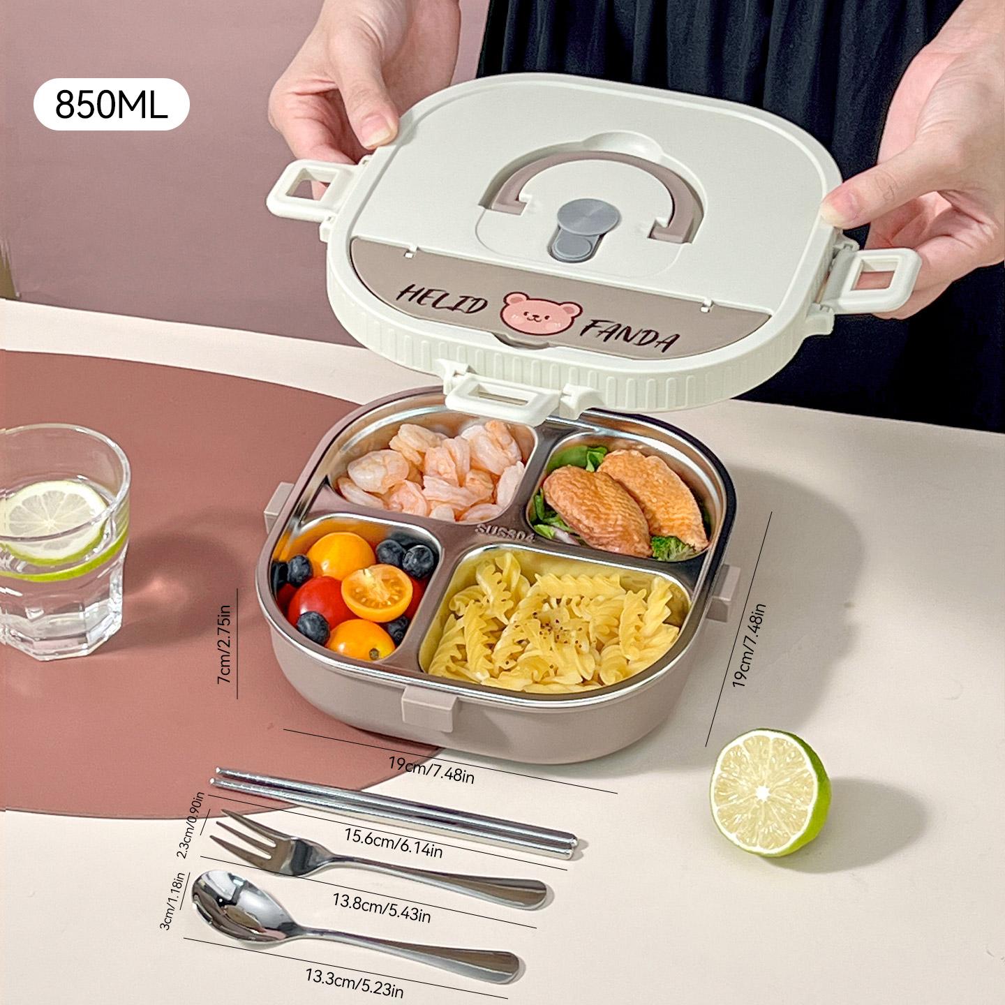 

850/900Ml 304 Stainless Steel Lunch Container With Tableware Portable Divided Lunch Box For Kids Leak Proof Microwave Bento Box