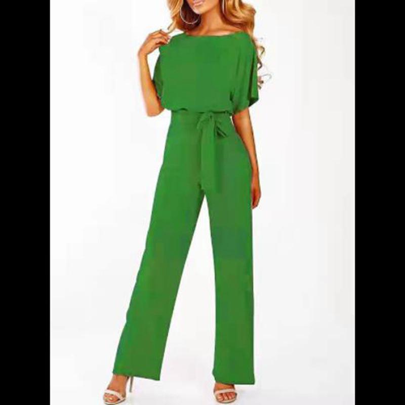 2024 Trendy Women's Summer Button Tie Short Sleeve Jumpsuit