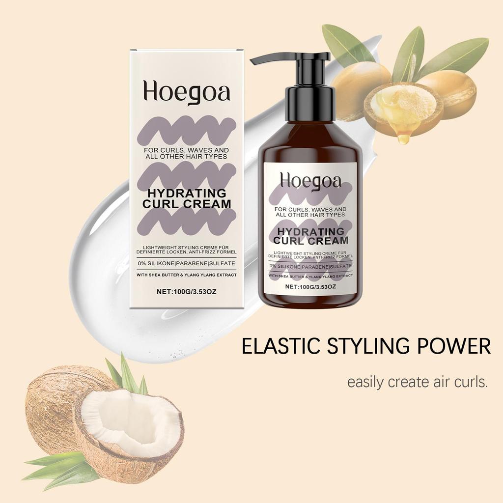 Hoegoa Moisturizing Curling Hair Elasticity cream 100g  Anti-Frizz Curly Hair Volume Natural Volume Styling Hair Care Elasticizer