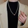 Diamond-encrusted Flower Geometric Pearl Necklace Temperament Light Luxury Sweater Chain French Retro Necklace Autumn and Winter