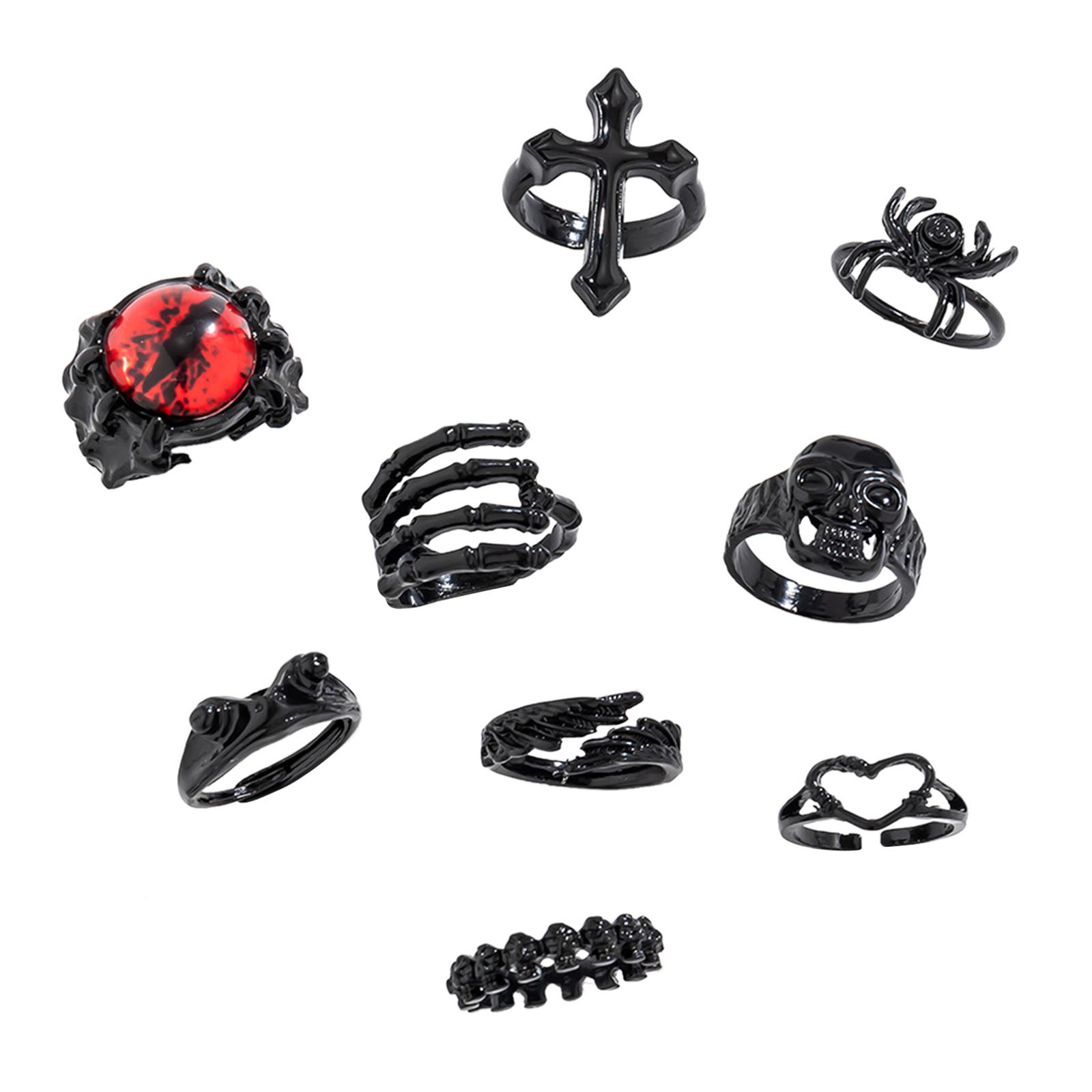 

9 Pcs Spiders Skull Cross Open Rings Halloween Ring Set Unique Stackable Knuckles Ring Statement Jewelry Gothic Ring 1