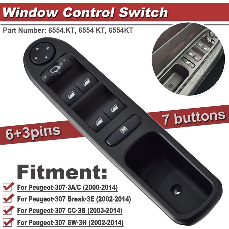 6554KT 6554.KT For Peugeot 307 2002-2014 Car Electric Power Master Window Switch Lifter Console Button 6554KT Front Left Side