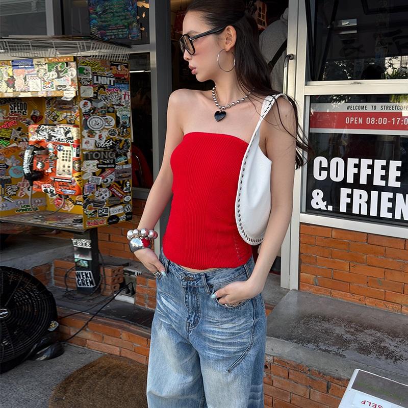 Pure And Seductive Fishnet Knit Slim-fit Tube Top Vest