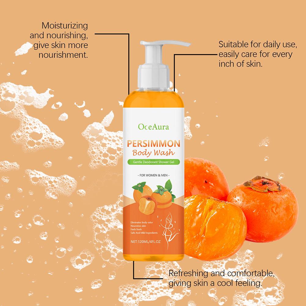 Persimmon Body Wash,Cleansing Body Deodorizing Moisturising Body Wash for Women Men,Deeply Nourishing Refreshing Shower Gel