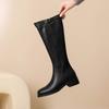 Krazing Pot Cow Split Skin Round Toe Med Heels Knight Boots Size 46 Size 45 Slip On Plus Size Women Metal Buckle Thigh High Boots