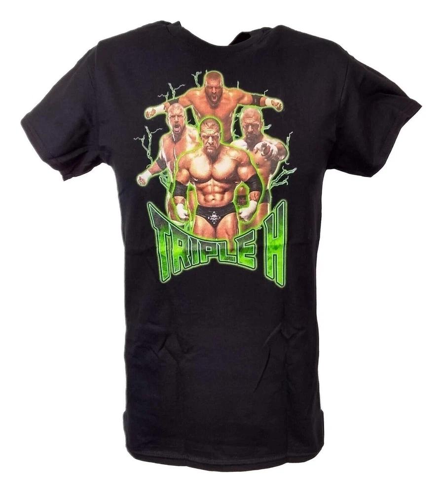 Triple H Green with Power Unisexs Black Tshirt M