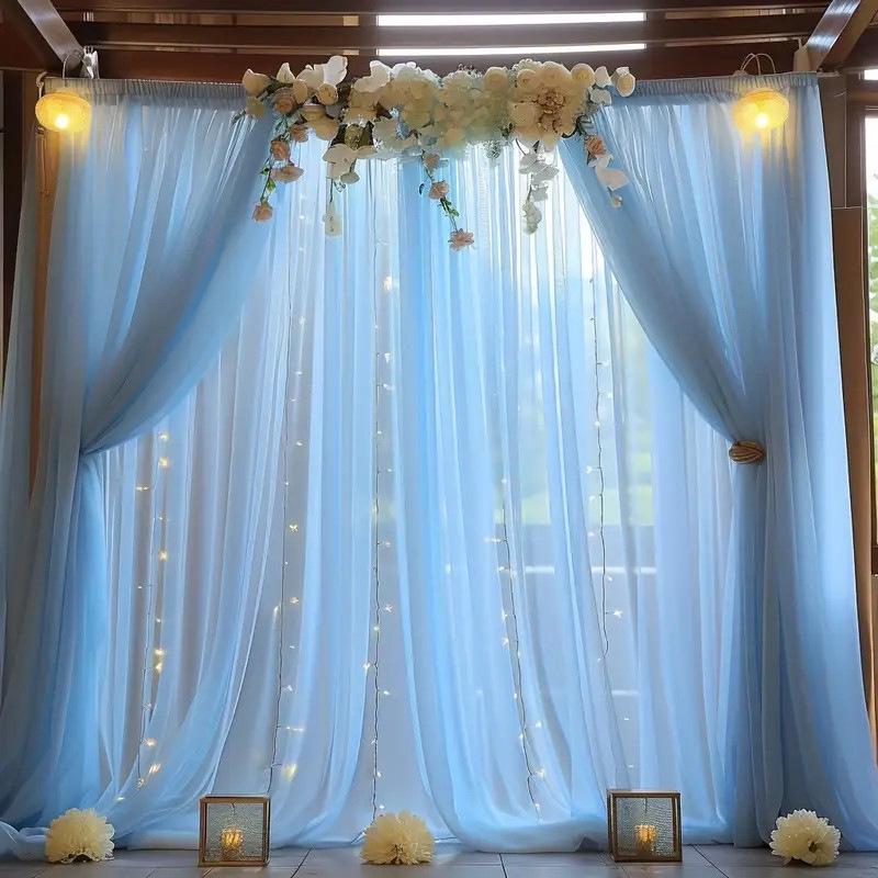 Cross-Rod Outdoor Wedding Mesh Curtain for Party Decoration