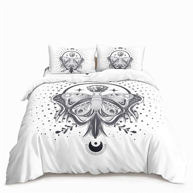 Butterfly And Death Moth Bedding Collection For Girls Gothic Skull Boho Comforter Cover Decor Bedroom Sun And Moon Pattern Duvet Cover
