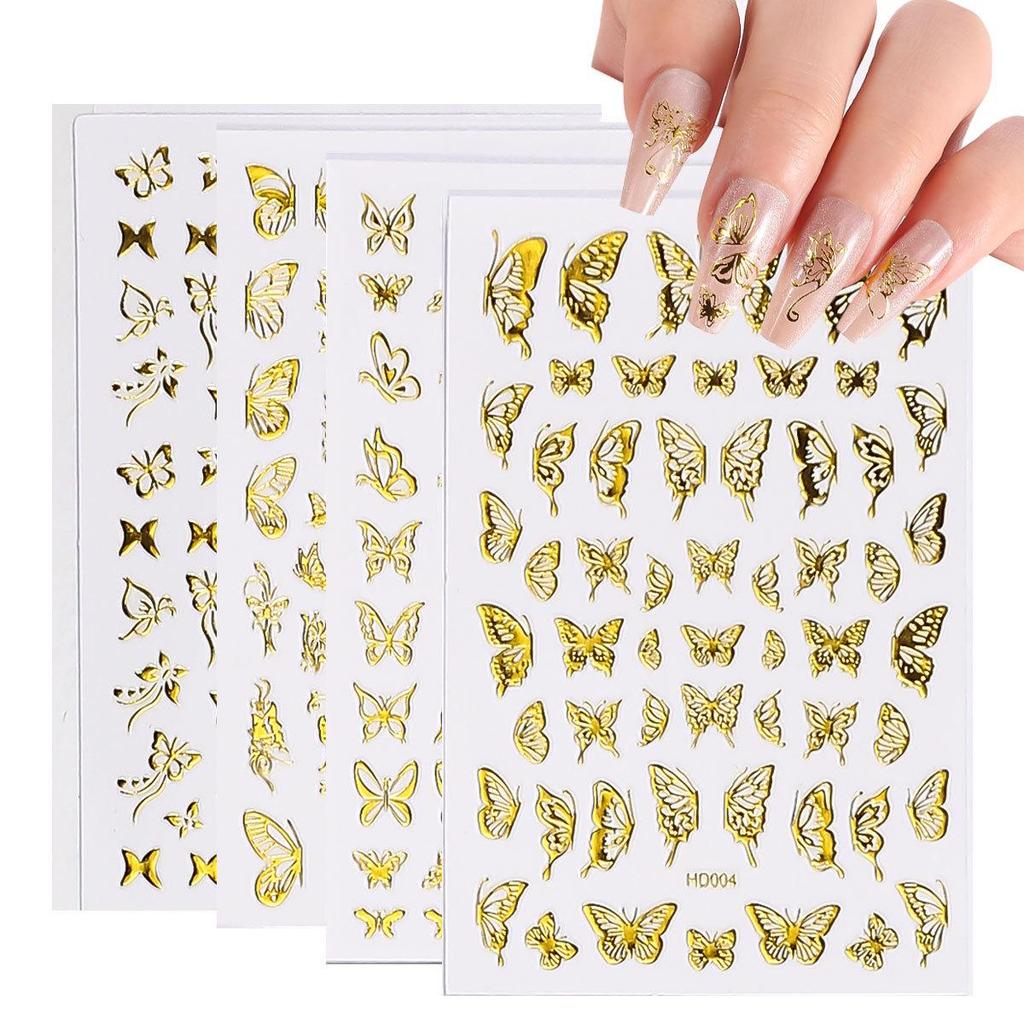 Gold 3D Self-Adhesive Full Cover Nail Stickers for Kids - Wearable Manicure Decals