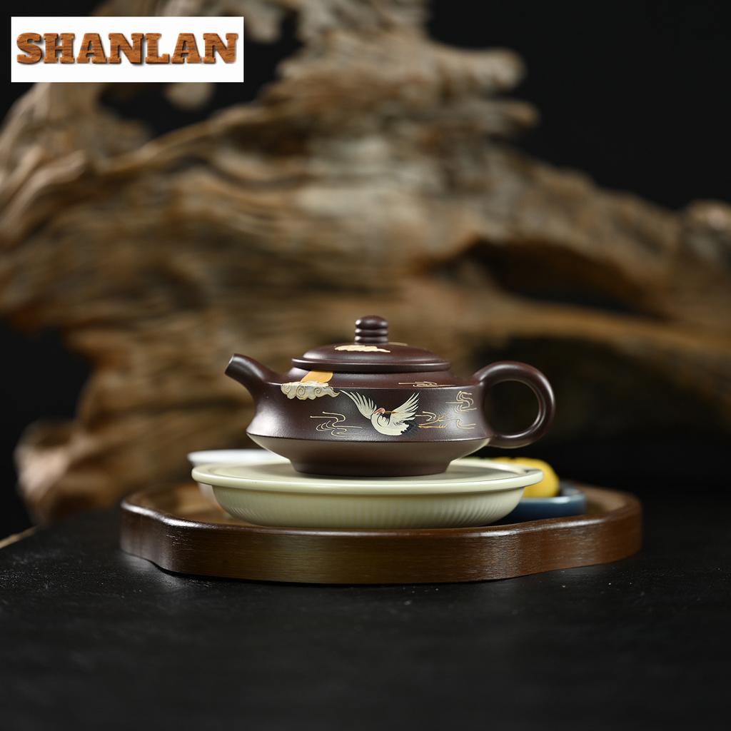 300ml Yixing Purple Clay Teapots Handmade Red-crowned Crane Pot Raw Ore Purple Mud Kettle With Filter Zisha Tea Set Cafes Craft